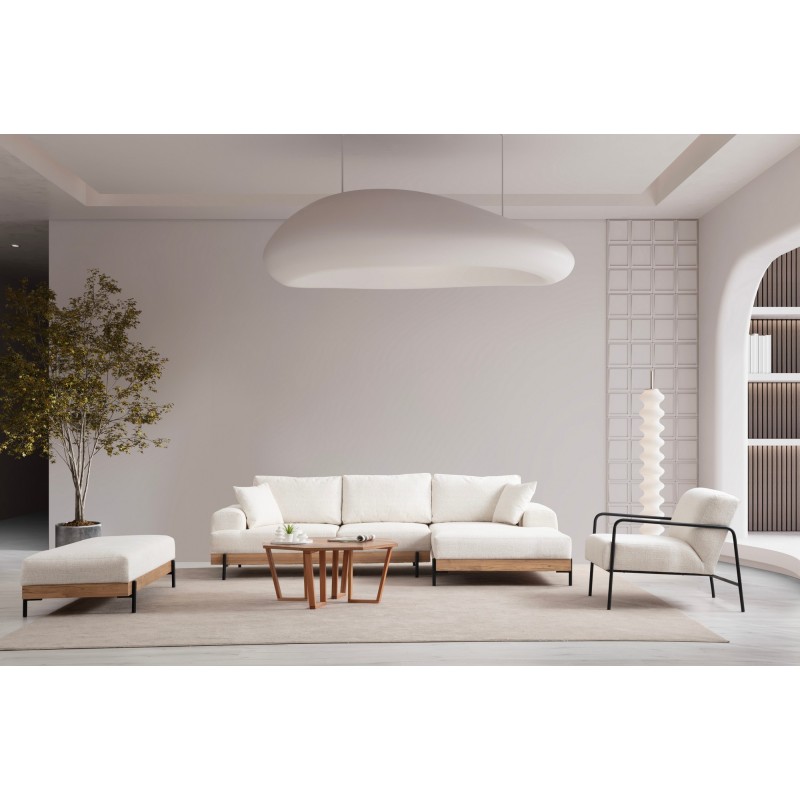 Γωνιακός Καναπές από Ξύλο Οξιάς - Eti - Δεξιά Γωνία - Χρώμα Λευκό - 280x98x78εκ