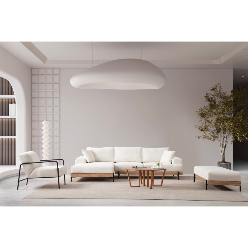 Γωνιακός Καναπές από Ξύλο Οξιάς - Eti - Αριστερή Γωνία - Χρώμα Λευκό - 280x98x78εκ