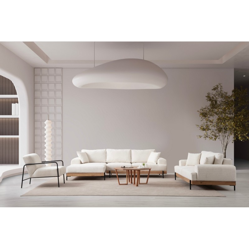 Γωνιακός Καναπές από Ξύλο Οξιάς - Eti - Αριστερή Γωνία - Χρώμα Λευκό - 280x98x78εκ