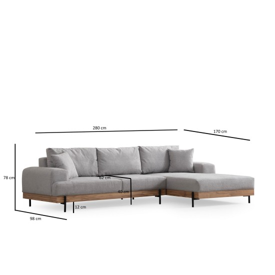 Corner Sofa Eti Oak Right - Grey Grey Corner Sofa Eti Oak Right - Grey Grey