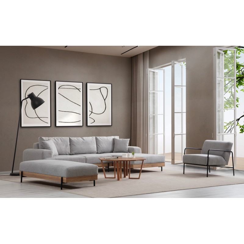 Corner Sofa Eti Oak Right - Grey Grey