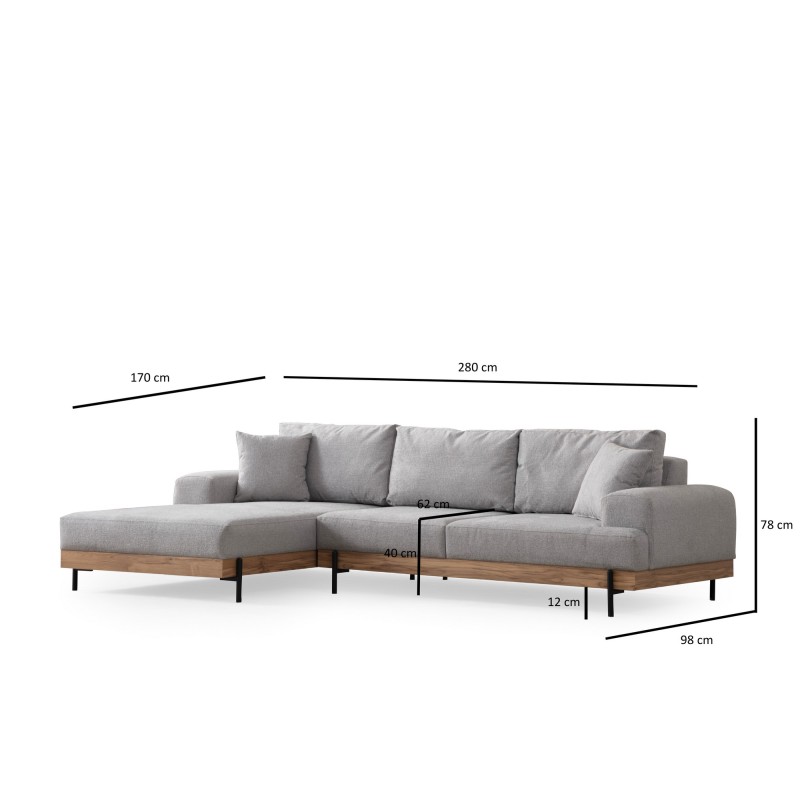 Corner Sofa Eti Oak Left - Grey Grey