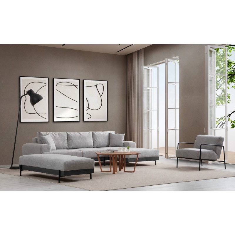 Corner Sofa Eti Black Right - Grey Grey