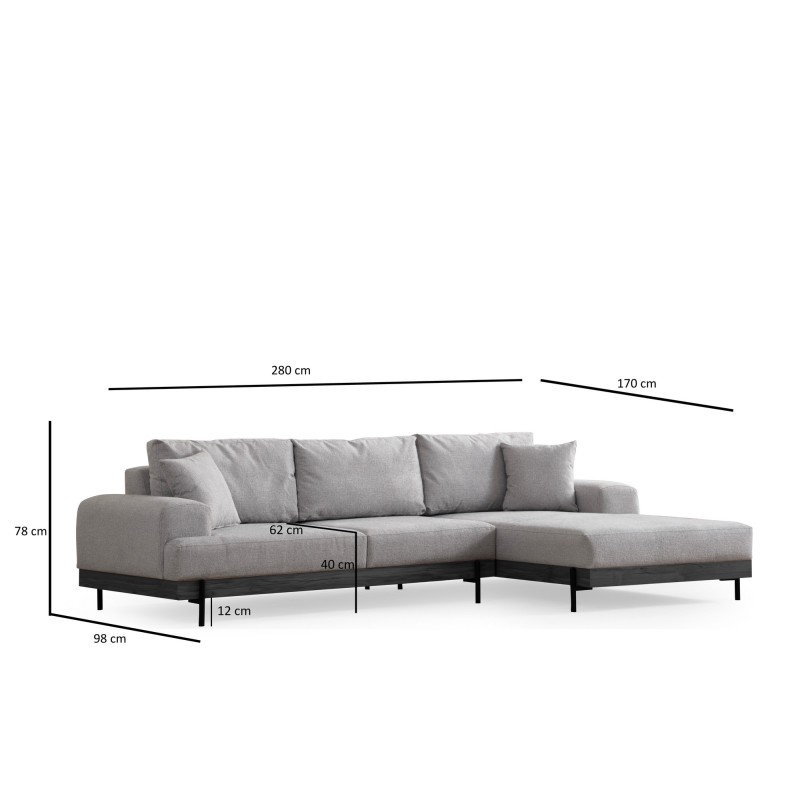 Corner Sofa Eti Black Right - Grey Grey