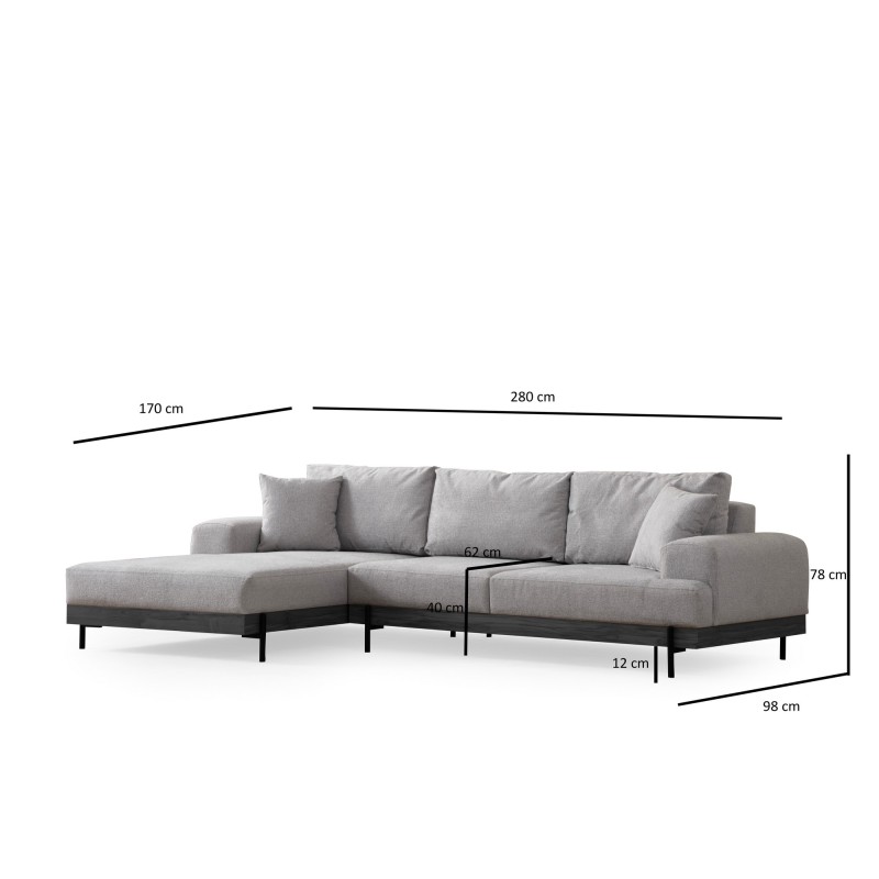 Corner Sofa Eti Black Left - Grey Grey
