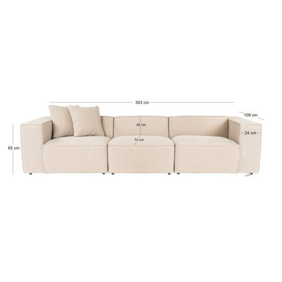 Τριθέσιος Καναπές Lora - Χρώμα Peach - 303x108x65εκ