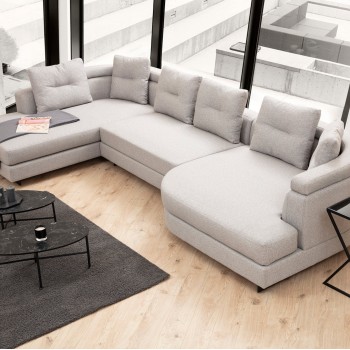 Γωνιακός Καναπές Αριστερή Γωνία - Padova - Χρώμα Light Grey - 385x200x70εκ
