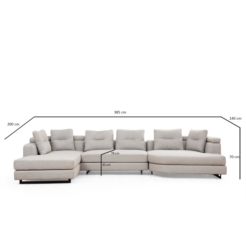 Γωνιακός Καναπές Αριστερή Γωνία - Padova - Χρώμα Light Grey - 385x200x70εκ