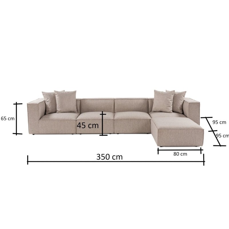 Atelier del Sofa Corner Sofa Sora (L1-O1-O1-1R-POUFFE ) - Sand Beige Sand Beige
