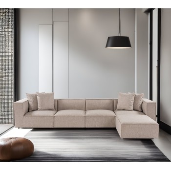 Corner Sofa Sora (L1-O1-O1-1R-POUFFE ) - Sand Beige Sand Beige