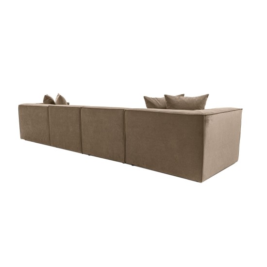 Γωνιακός Καναπές Sora (L1-O1-O1-1R-POUFFE ) - Χρώμα Καφέ - 430x102x75εκ - Δώρο το Πουφ