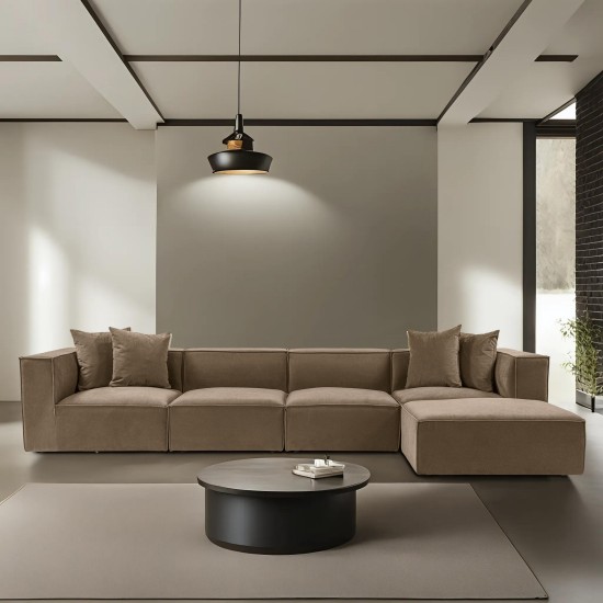 Γωνιακός Καναπές Sora (L1-O1-O1-1R-POUFFE ) - Χρώμα Καφέ - 430x102x75εκ - Δώρο το Πουφ