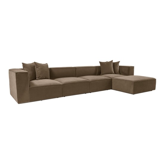 Γωνιακός Καναπές Sora (L1-O1-O1-1R-POUFFE ) - Χρώμα Καφέ - 430x102x75εκ - Δώρο το Πουφ
