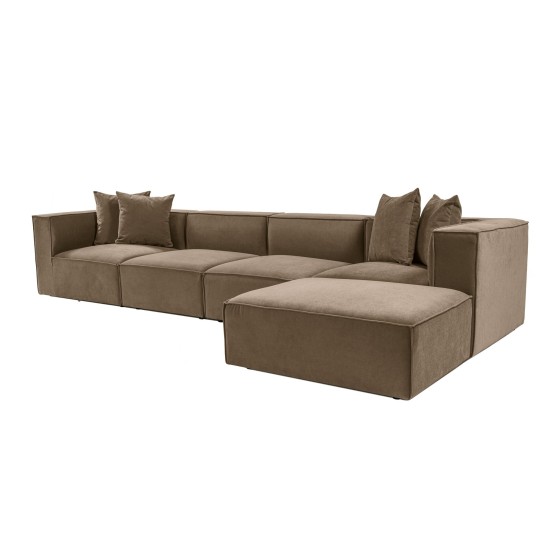 Γωνιακός Καναπές Sora (L1-O1-O1-1R-POUFFE ) - Χρώμα Καφέ - 430x102x75εκ - Δώρο το Πουφ