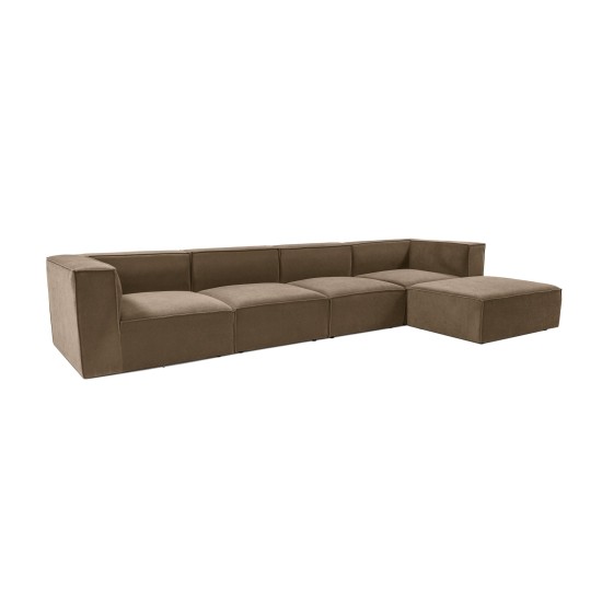 Γωνιακός Καναπές Sora (L1-O1-O1-1R-POUFFE ) - Χρώμα Καφέ - 430x102x75εκ - Δώρο το Πουφ