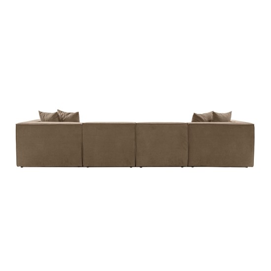 Γωνιακός Καναπές Sora (L1-O1-O1-1R-POUFFE ) - Χρώμα Καφέ - 430x102x75εκ - Δώρο το Πουφ