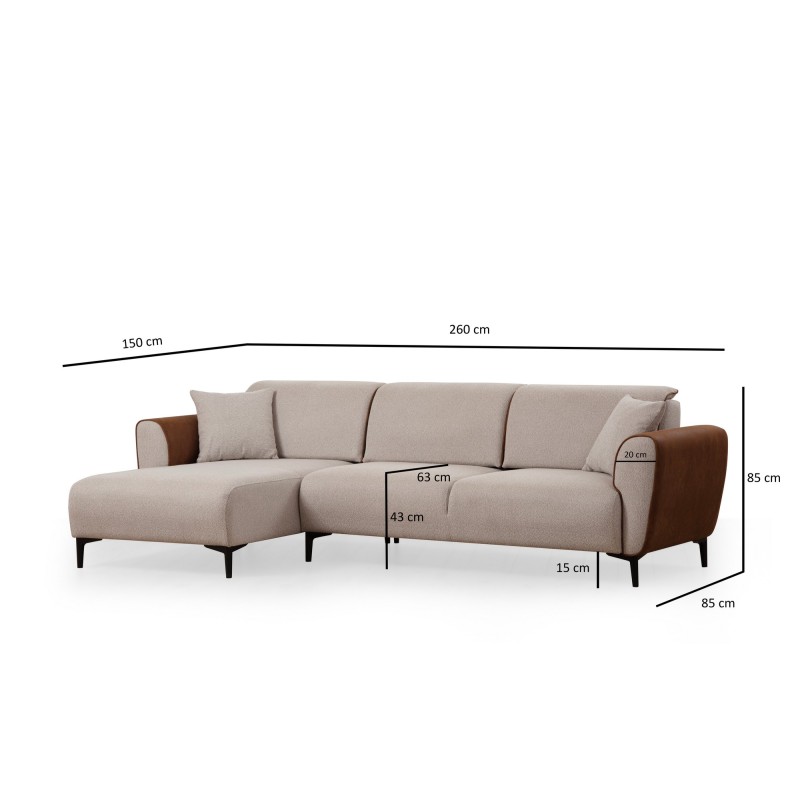 Corner Sofa-Bed Aren Left - Beige, Cinnamon Beige
Cinnamon