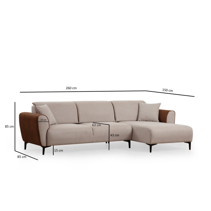 Corner Sofa-Bed Aren Right - Beige, Cinnamon Beige
Cinnamon