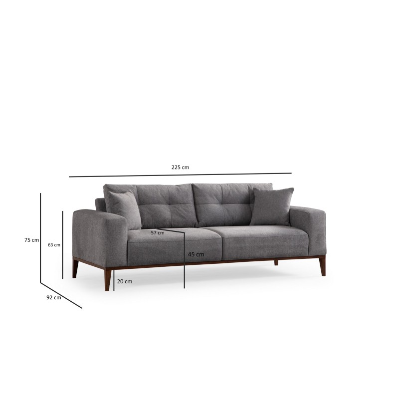 Τριθέσιος Καναπές - Sinor 3 - Χρώμα Ανοιχτό Γκρι - 225x92x75εκ