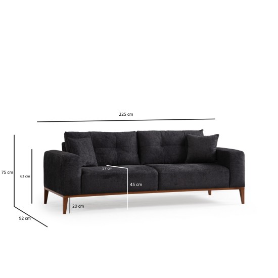 Τριθέσιος Καναπές - Sinor 3 - Χρώμα Ανθρακί - 225x92x75εκ Τριθέσιος Καναπές - Sinor 3 - Χρώμα Ανθρακί - 225x92x75εκ