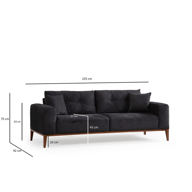 Τριθέσιος Καναπές - Sinor 3 - Χρώμα Ανθρακί - 225x92x75εκ