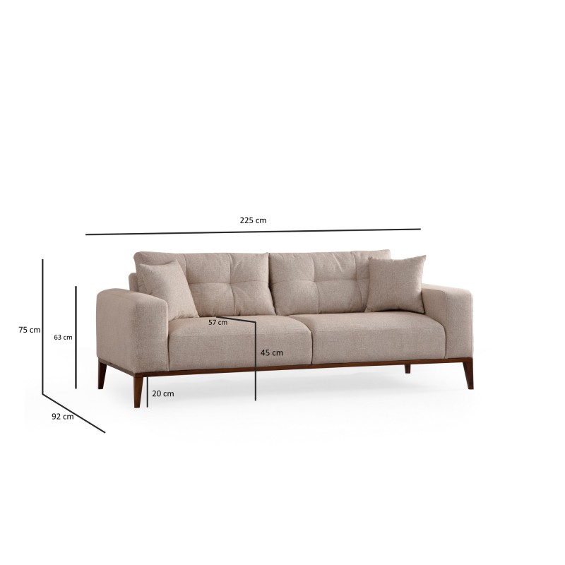 Τριθέσιος Καναπές - Sinor 3 - Χρώμα Μπεζ - 225x92x75εκ