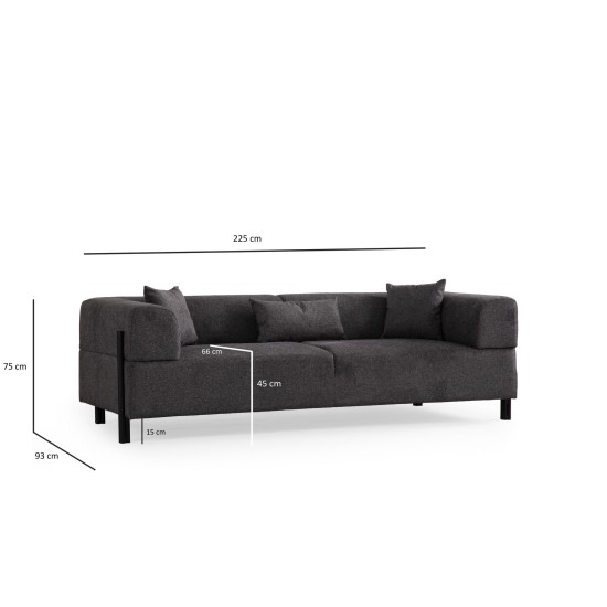 Τριθέσιος Καναπές Gio - Χρώμα Ανθρακί - 225x93x75εκ Τριθέσιος Καναπές Gio - Χρώμα Ανθρακί - 225x93x75εκ
