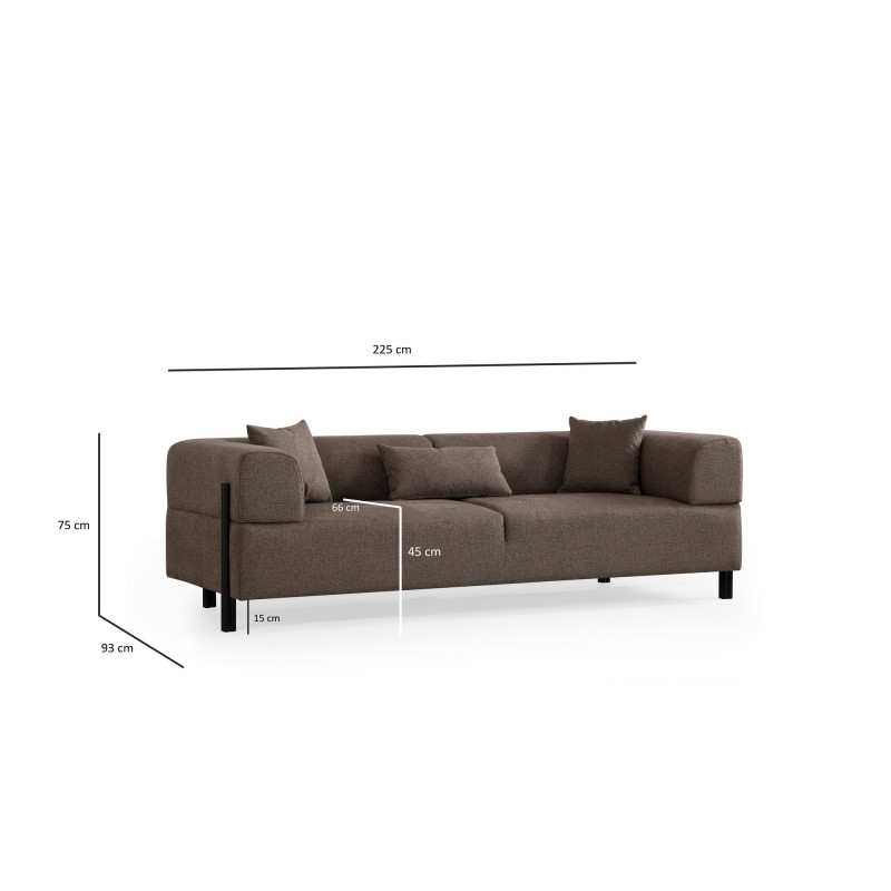 Τριθέσιος Καναπές Gio - Χρώμα Καφέ - 225x93x75εκ