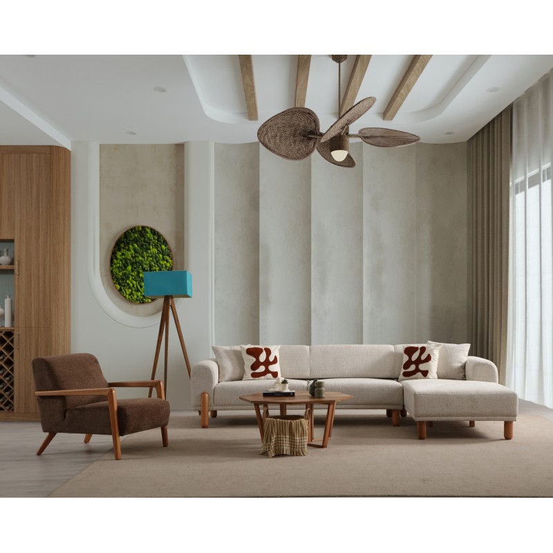 Corner Sofa-Bed Lyke Right - Cream Cream