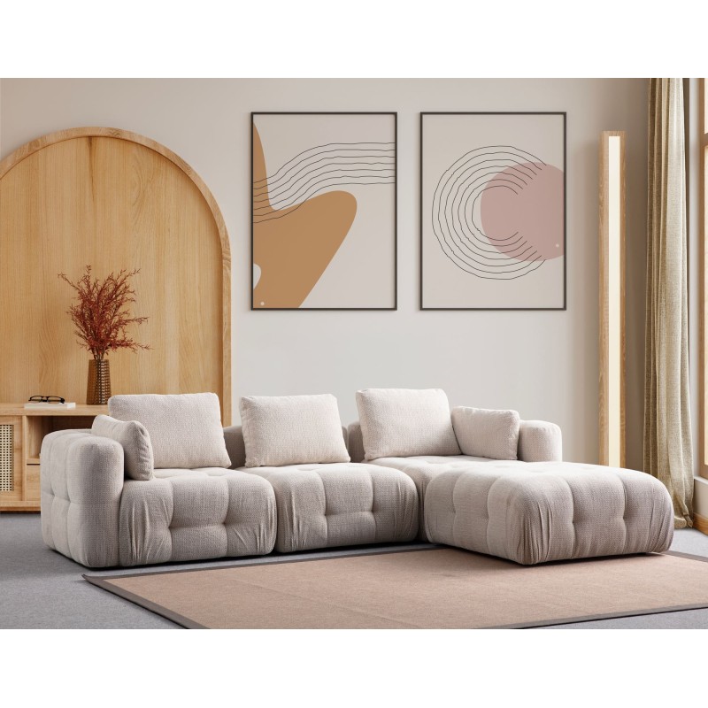 Corner Sofa Amaris 3 Seater With Pouffe - Beige Beige