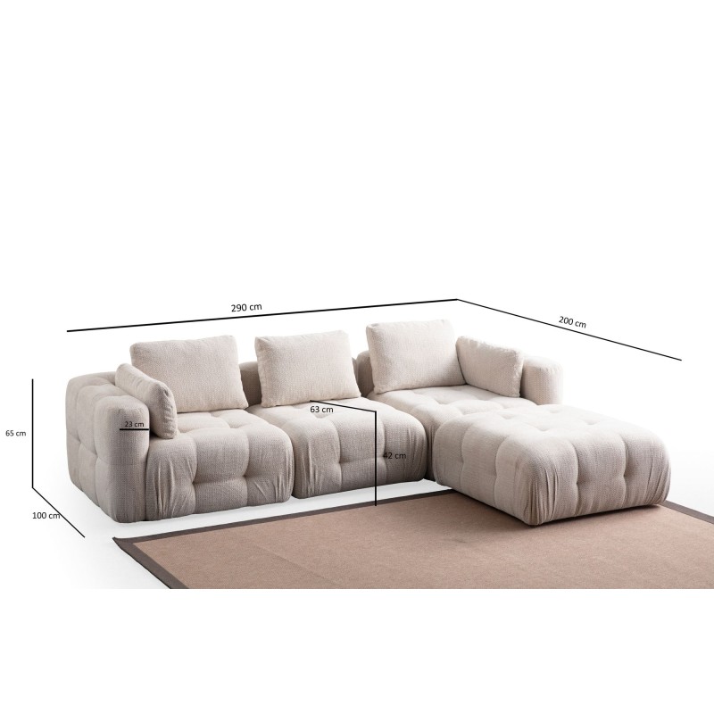 Corner Sofa Amaris 3 Seater With Pouffe - Beige Beige