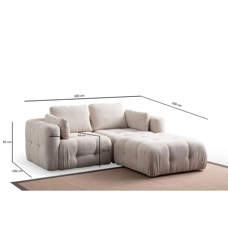 Corner Sofa Amaris 2 Seater With Pouffe - Beige Beige
