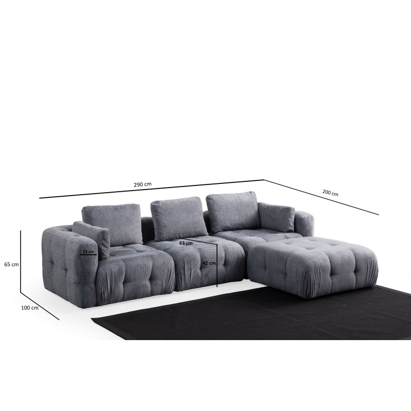 Corner Sofa Amaris 3 Seater With Pouffe - Grey Grey