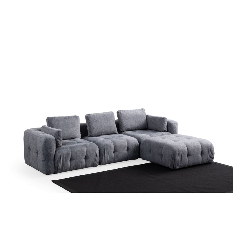 Corner Sofa Amaris 3 Seater With Pouffe - Grey Grey