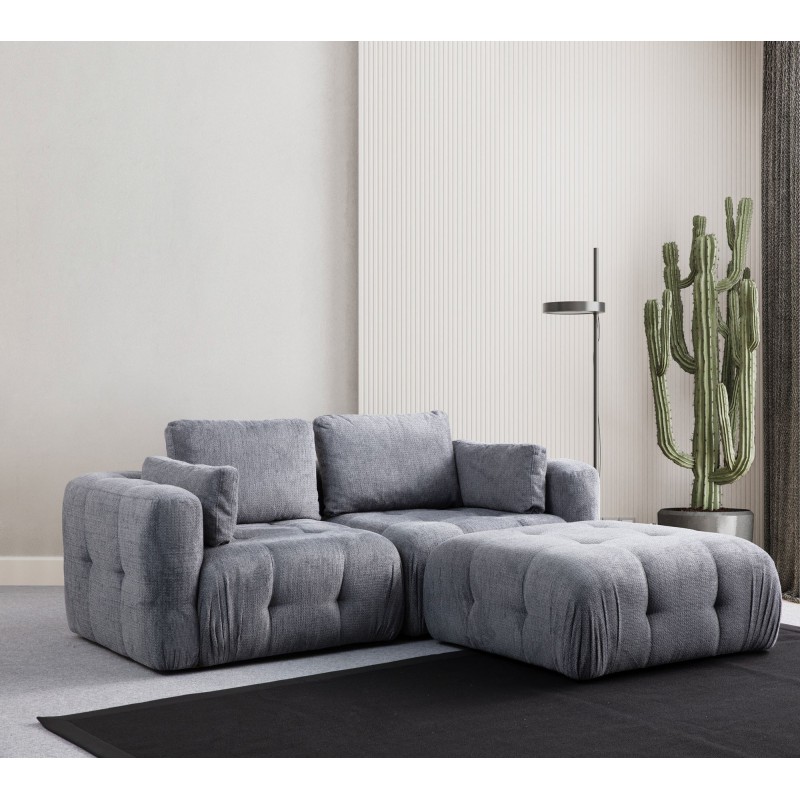 Corner Sofa Amaris 2 Seater With Pouffe - Grey Grey