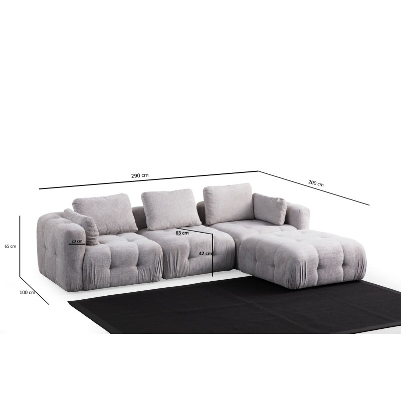 Corner Sofa Amaris 3 Seater With Pouffe - Light Grey Light Grey