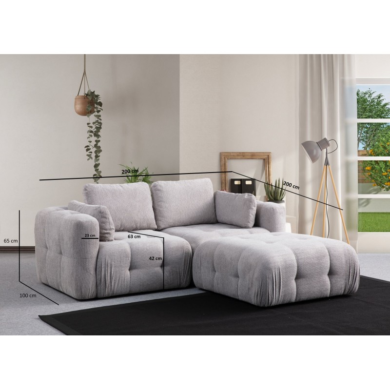 Corner Sofa Amaris 2 Seater With Pouffe - Light Grey Light Grey