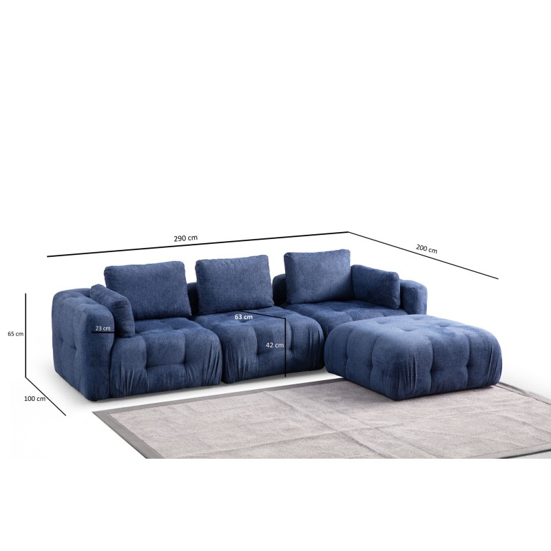 Corner Sofa Amaris 3 Seater With Pouffe - Navy Blue Navy Blue
