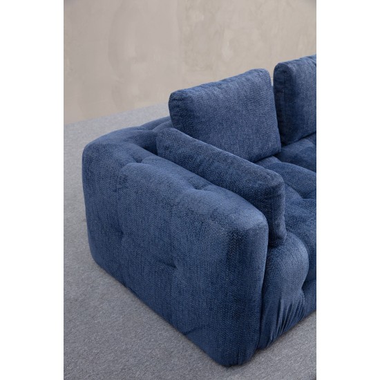 Corner Sofa Amaris 3 Seater With Pouffe - Navy Blue Navy Blue