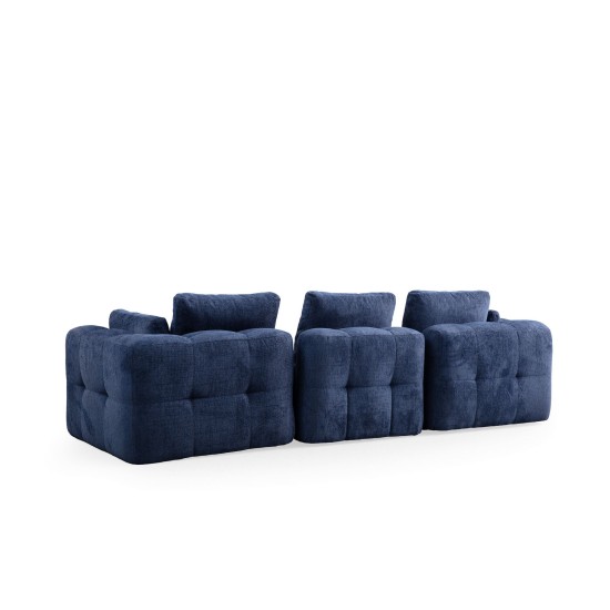 Corner Sofa Amaris 3 Seater With Pouffe - Navy Blue Navy Blue
