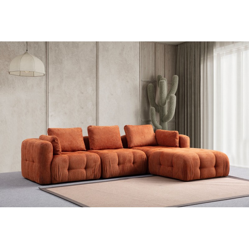 Corner Sofa Amaris 3 Seater With Pouffe - Orange Orange
