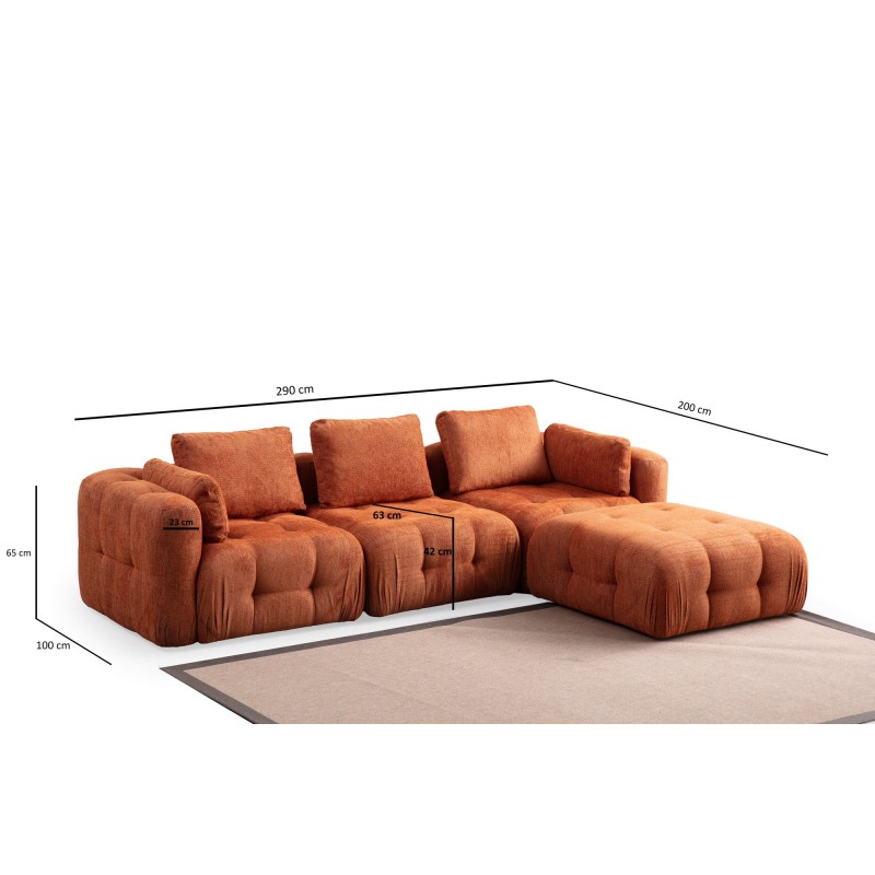 Corner Sofa Amaris 3 Seater With Pouffe - Orange Orange
