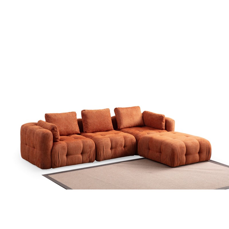 Corner Sofa Amaris 3 Seater With Pouffe - Orange Orange