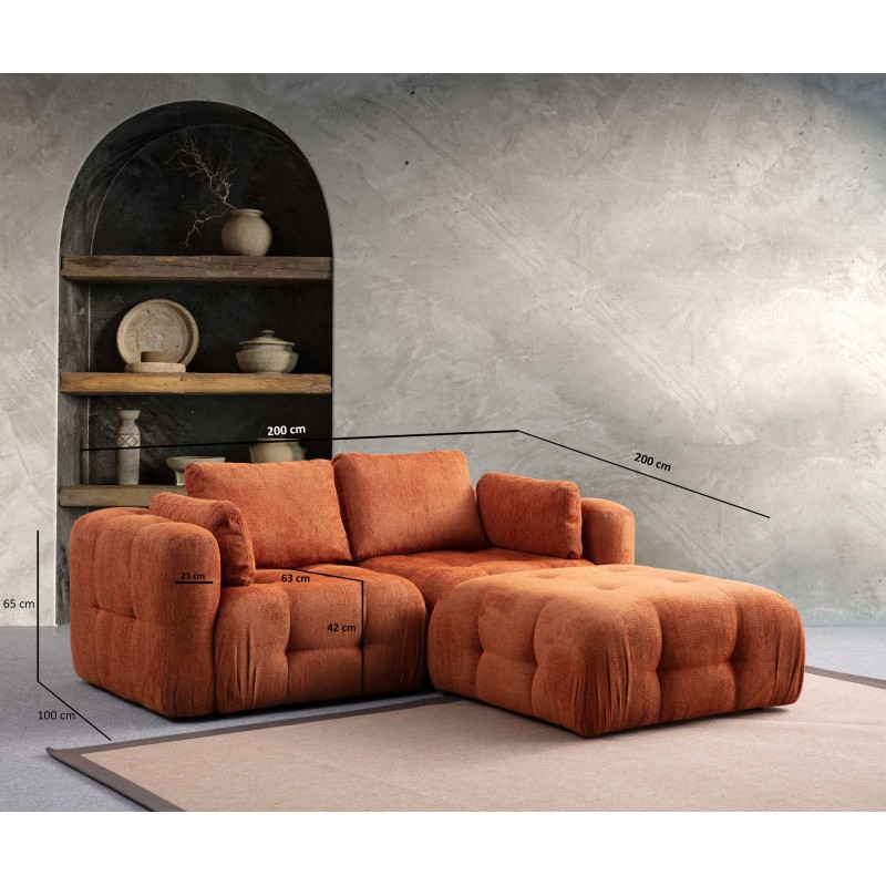 Corner Sofa Amaris 2 Seater With Pouffe - Orange Orange