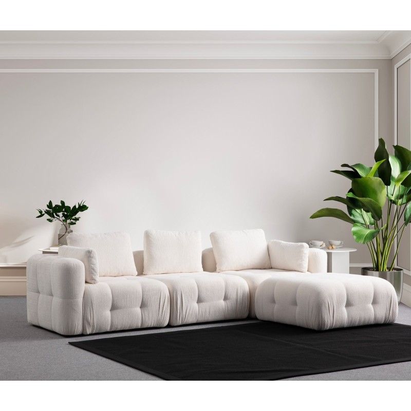 Corner Sofa Amaris 3 Seater With Pouffe - White White