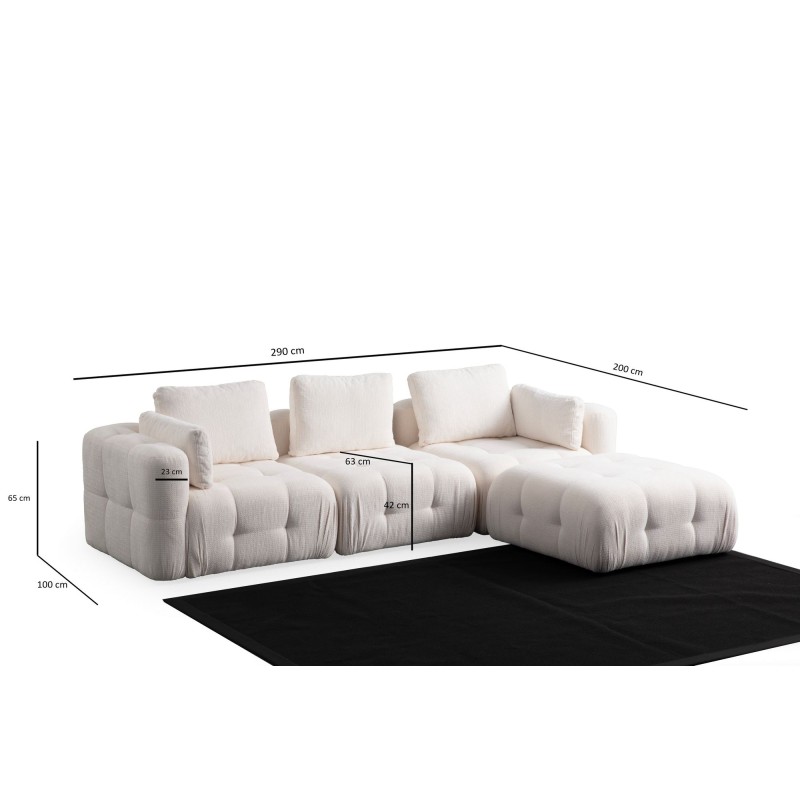 Corner Sofa Amaris 3 Seater With Pouffe - White White