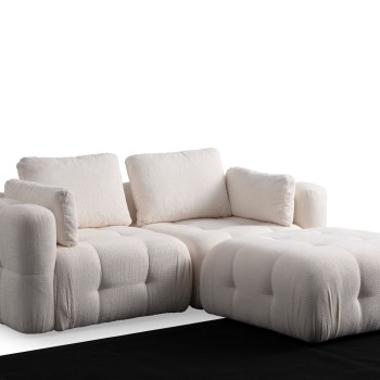 Corner Sofa Amaris 2 Seater With Pouffe -White White
