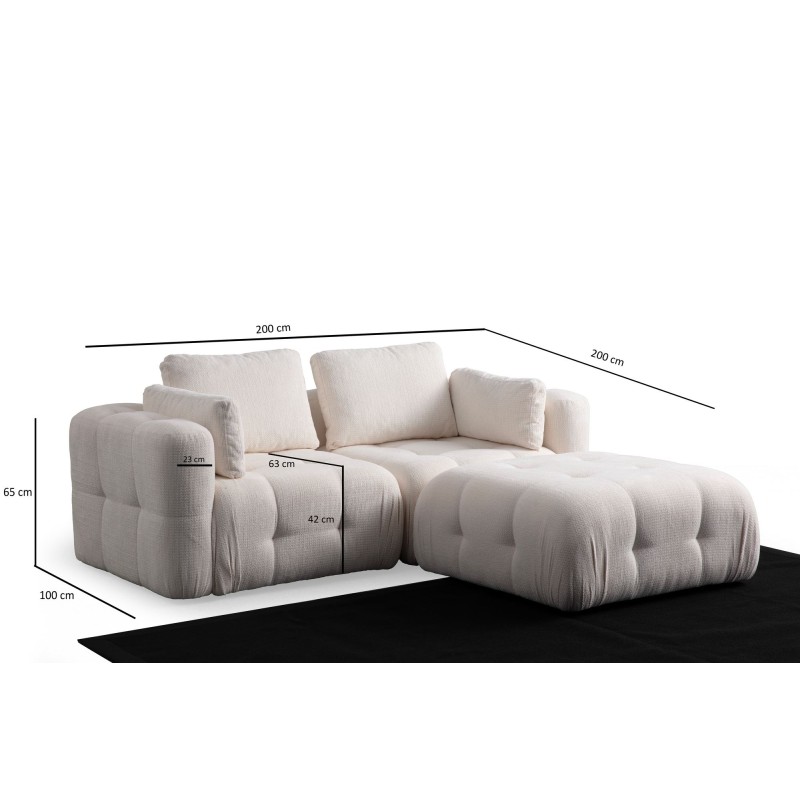 Corner Sofa Amaris 2 Seater With Pouffe -White White