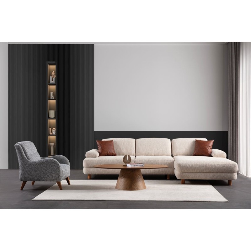 Corner Sofa-Bed Nice L Corner Right - Cream Cream