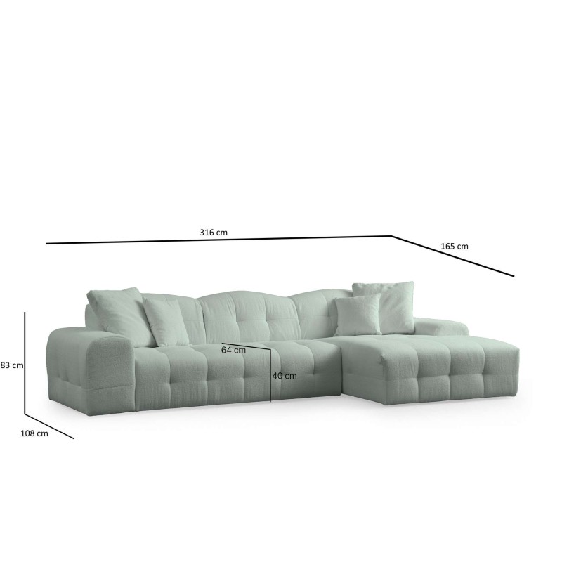 Γωνιακός Καναπές - Pescara Δεξιά Γωνία -  (L2-Chl) - Χρώμα Pale Green - 316x165x108εκ